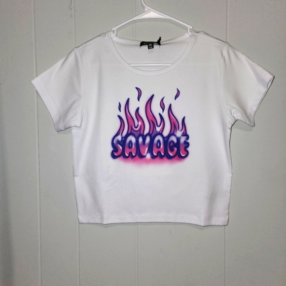 Dolls Kill Tops - NWT Dolls Kill Hot Pink And Purple Airbrush Savage Crop Top